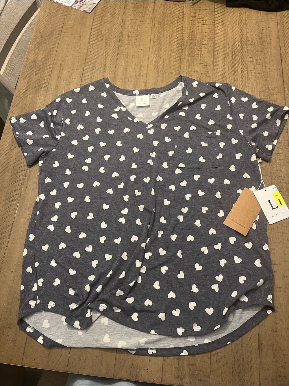 Women's Heart Print V-Neck Pajama Top - Gray